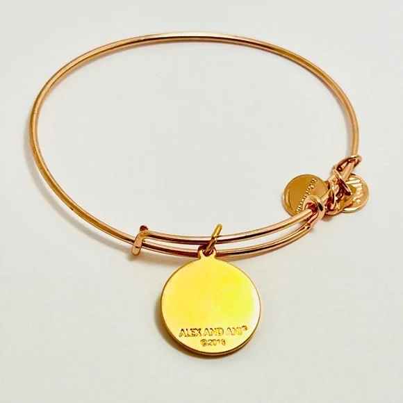 Alex and Ani Rose Gold “Cheers” Bangle Bracelet with Crystal Charm - Picture 3 of 6